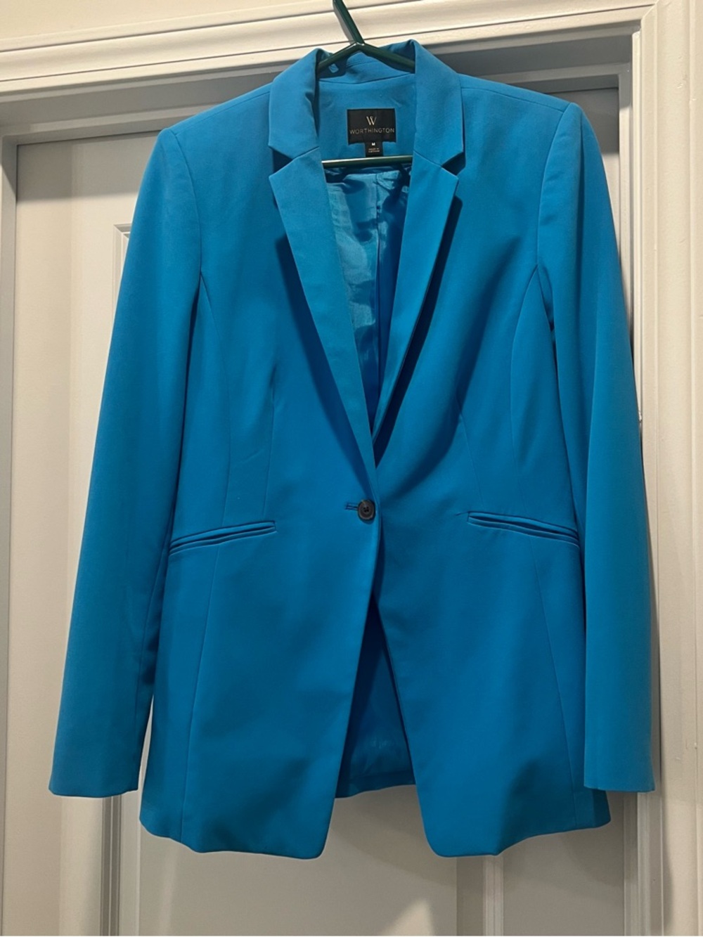 Worthington Women's Blue Single-Button Blazer Medium Business Shoulder Pads